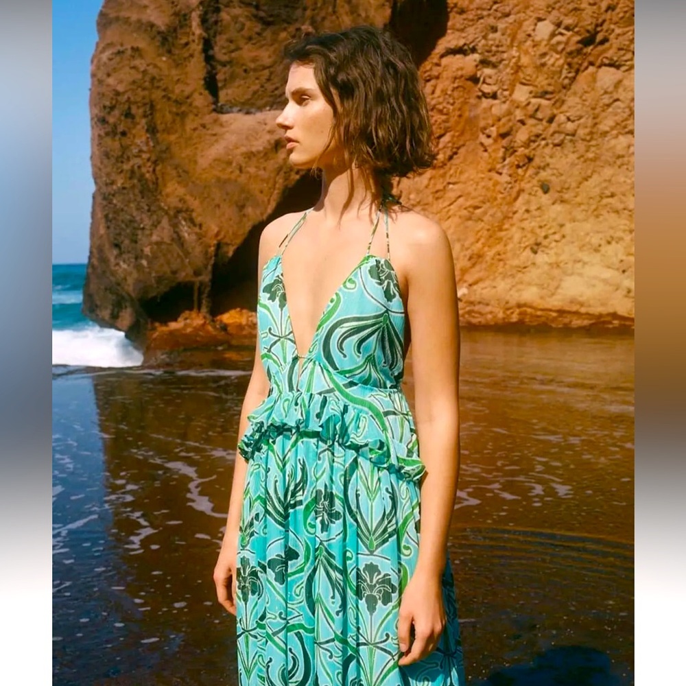 Mango open back maxi halter dress